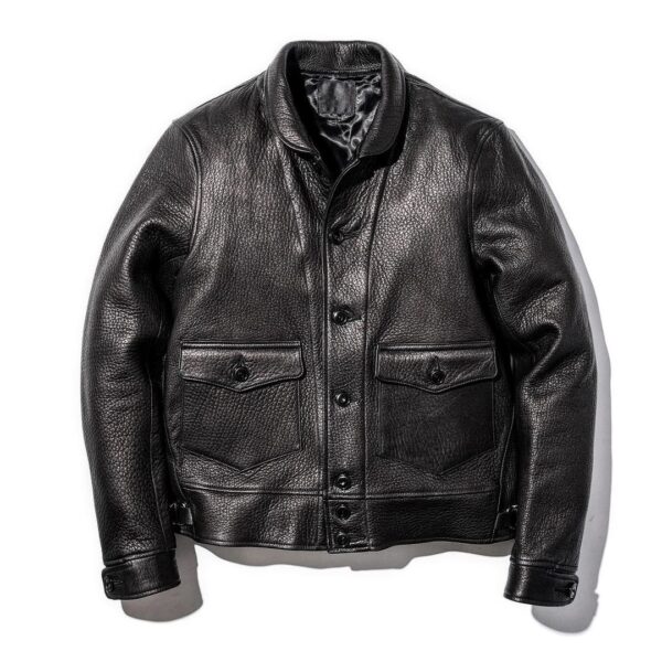 Buy Our Black Grain Leather Jacket for Men with Button