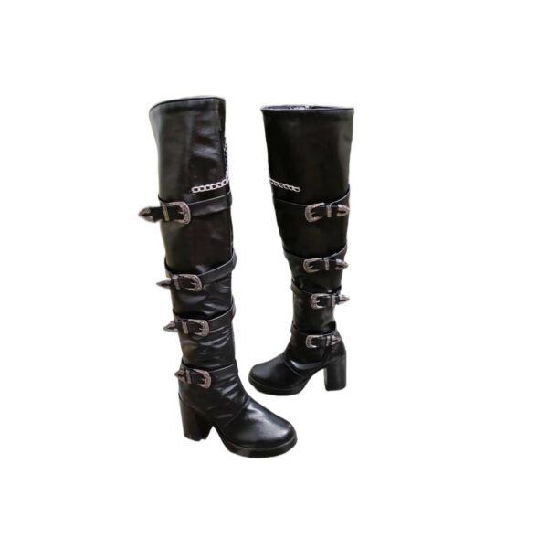 Edgy Over-the-Knee Boots with Buckles and Chains – 10% Off at Broyal