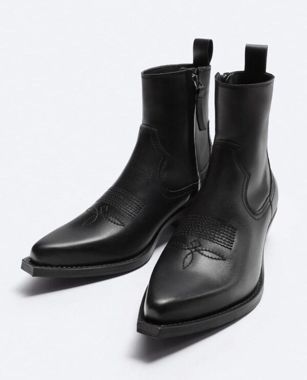 Black Leather Ankle Boots with Low Block Heel – Shop Now - Image 3