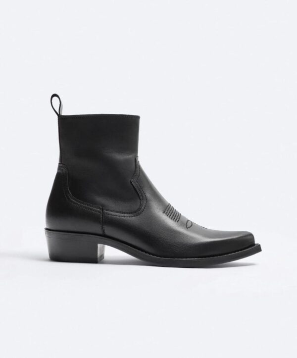 Black Leather Ankle Boots with Low Block Heel – Shop Now