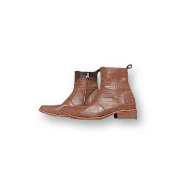 Tan Croc Print Leather Zipper Boots | 10% OFF!