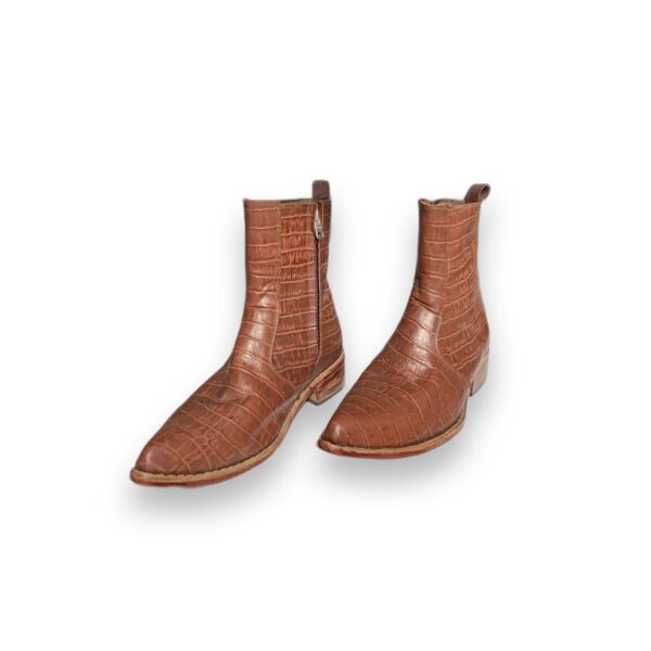 Tan Croc Print Leather Zipper Boots | 10% OFF! - Image 2