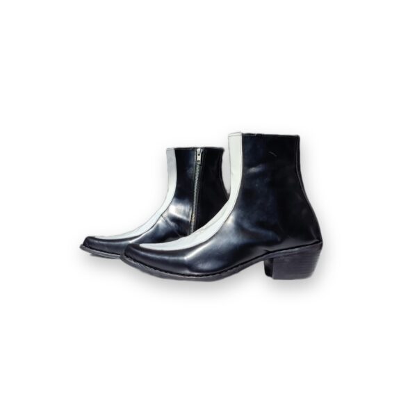 Broyal Black & White Leather Zipper Boots | Cuban Heels | 10% OFF