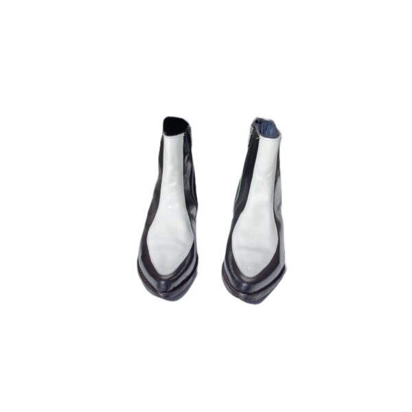 Broyal Black & White Leather Zipper Boots | Cuban Heels | 10% OFF - Image 4
