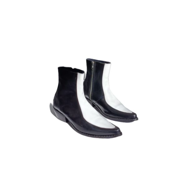 Broyal Black & White Leather Zipper Boots | Cuban Heels | 10% OFF - Image 2