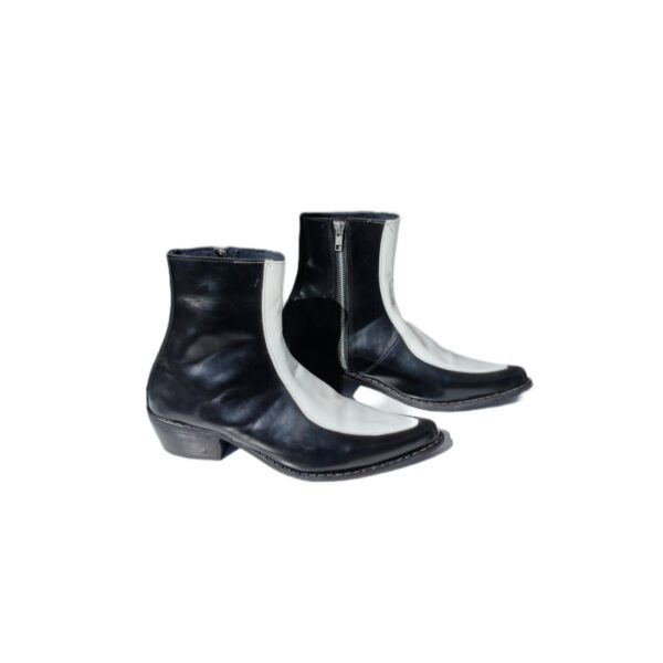 Broyal Black & White Leather Zipper Boots | Cuban Heels | 10% OFF - Image 7