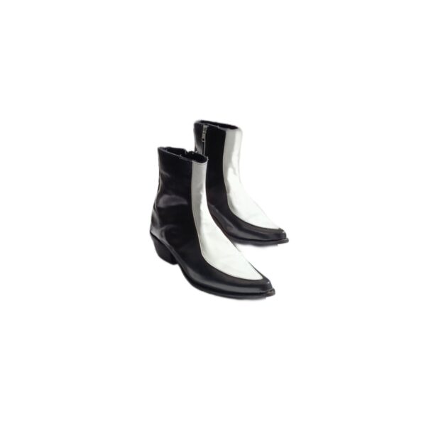 Broyal Black & White Leather Zipper Boots | Cuban Heels | 10% OFF - Image 6