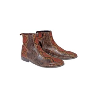 Snake Texture Leather Ankle Boots | Premium Patterned Leather Boots