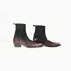 Burgundy & Black Leather Western Ankle Boots | Vintage Cowboy Style