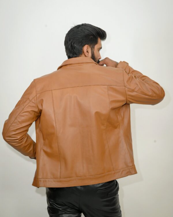 100% Real Tan Leather Jacket with Touch Buttons - Get 10% Off! - Image 3