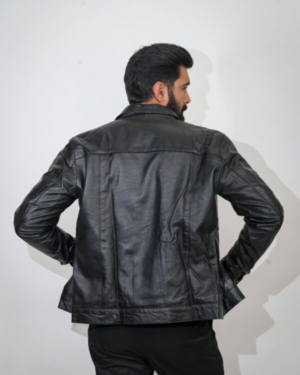 100% Real Black Leather Jacket with Touch Buttons - Image 2