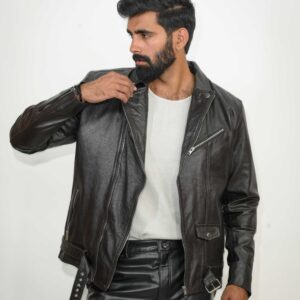 Broyal Brown Leather Biker Jacket - 10% Off Premium Real Leather