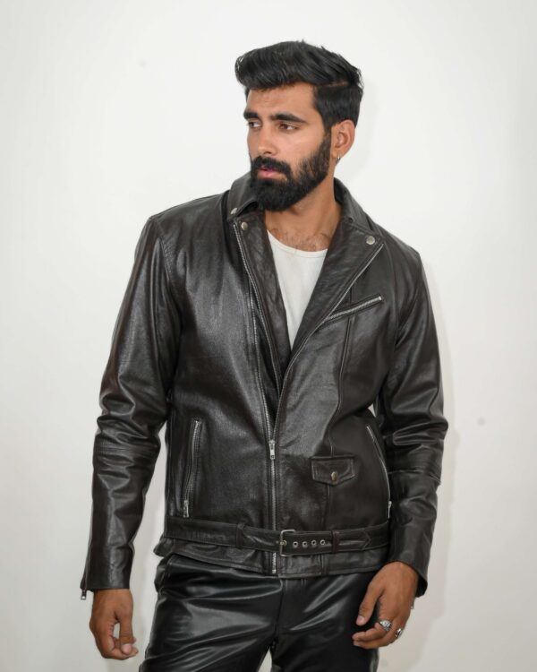 Broyal Brown Leather Biker Jacket - 10% Off Premium Real Leather - Image 2