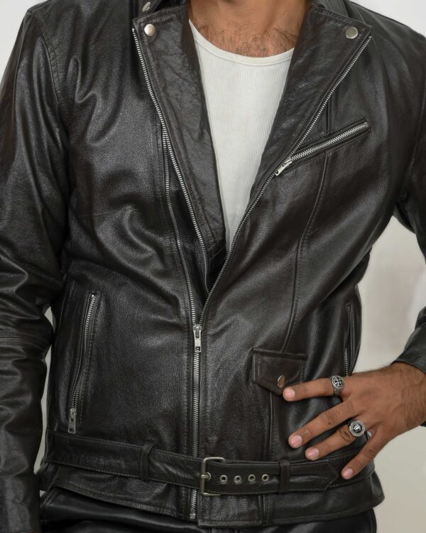 Broyal Brown Leather Biker Jacket - 10% Off Premium Real Leather - Image 4