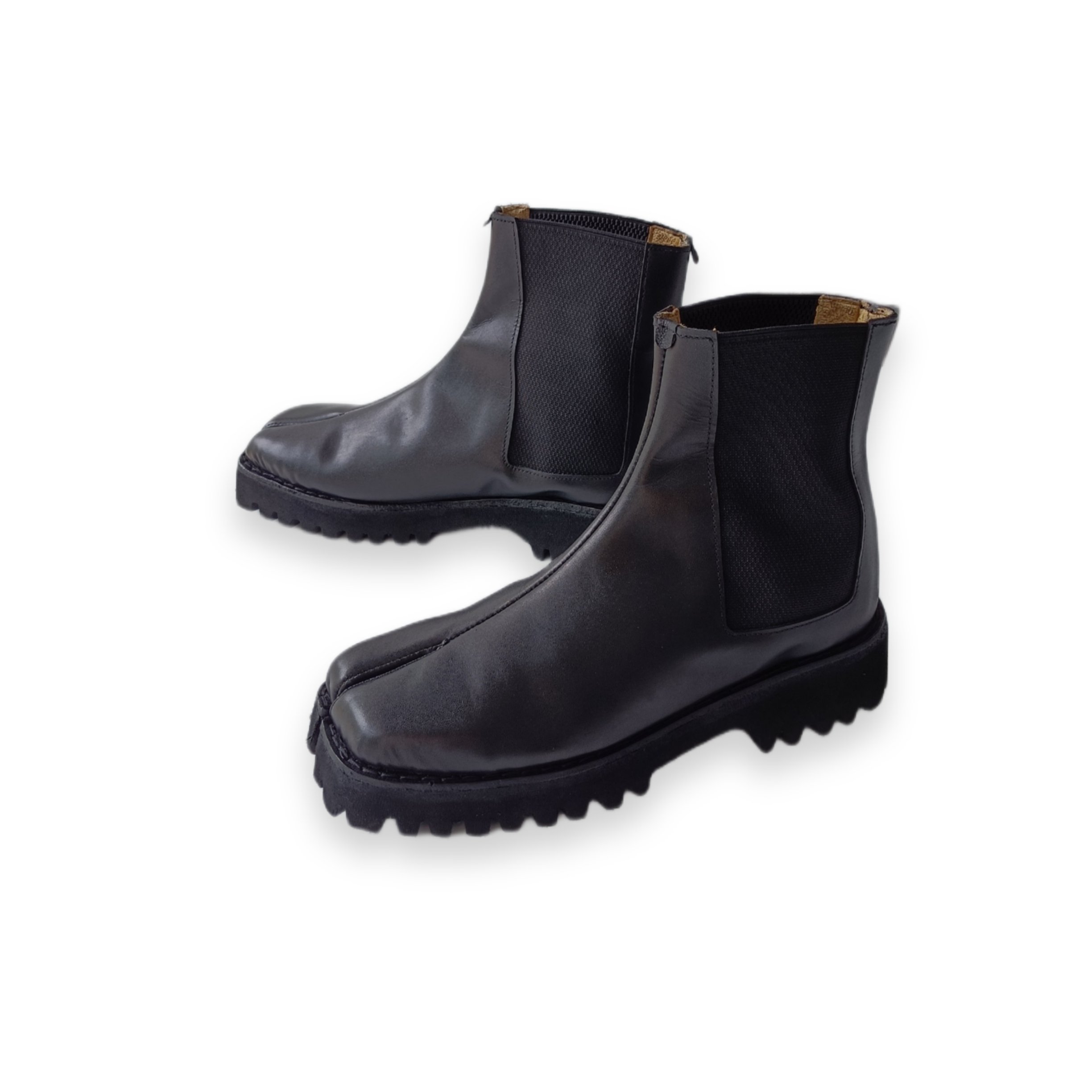 Black Leather Tabi Boots | Split Toe Genuine Leather Boots