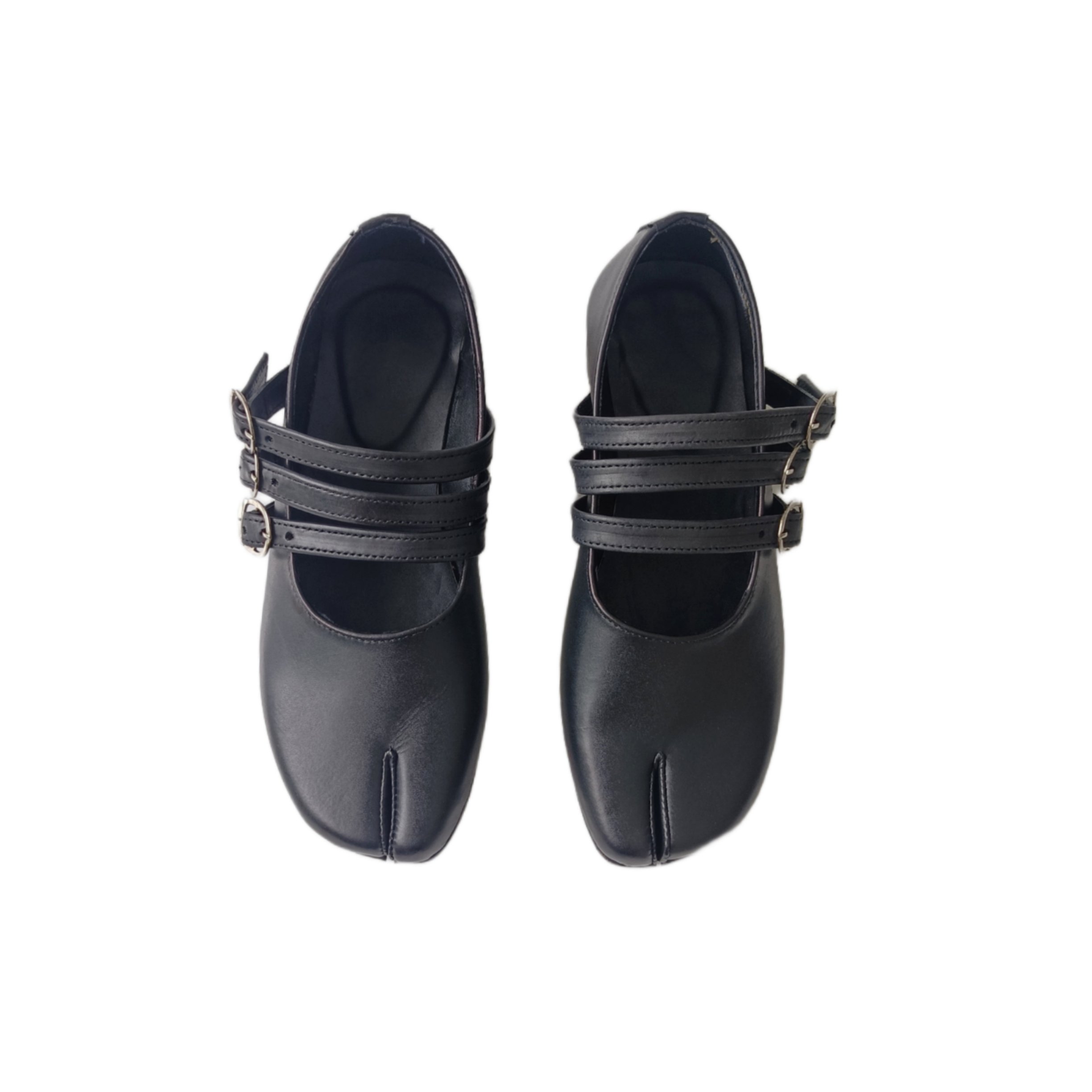 Triple-Strap Tabi Mary Jane Shoes – Premium Black Leather