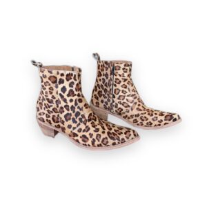 Leopard Print Hair-On Leather Ankle Boots | Genuine Leather Boots