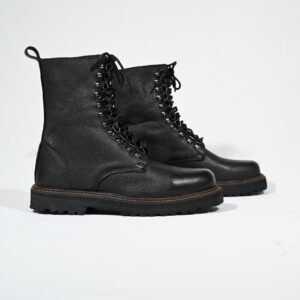 Premium Black Leather Combat Boots for Men | Rugged Outdoor Footwear