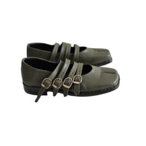 Women’s Tabi Ballets with Four Straps | Olive Green Leather Flats