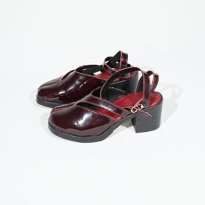 Burgundy Patent Leather Tabi Sandals | Split Toe Heeled Sandals