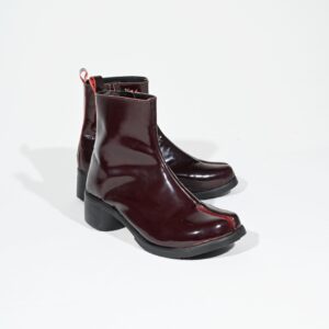 Burgundy Patent Leather Tabi Boots | Split Toe Genuine Leather Boots