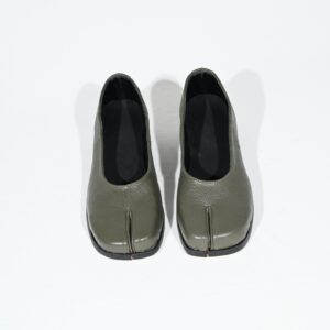 Olive Green Leather Tabi Flats | Split Toe Minimal Ballet Shoes