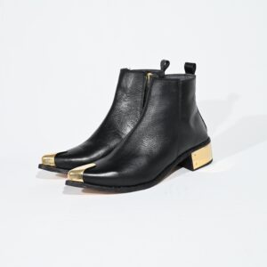 Black Leather Ankle Boots with Metal Toe | Luxury Statement Boots