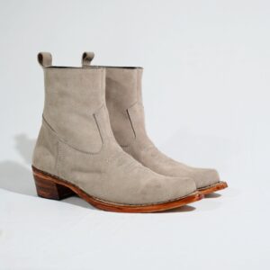 Beige Suede Western Ankle Boots | Vintage Cowboy Style Boots