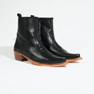 Black Leather Ankle Boots with Wooden Heel | Premium Handmade Boots