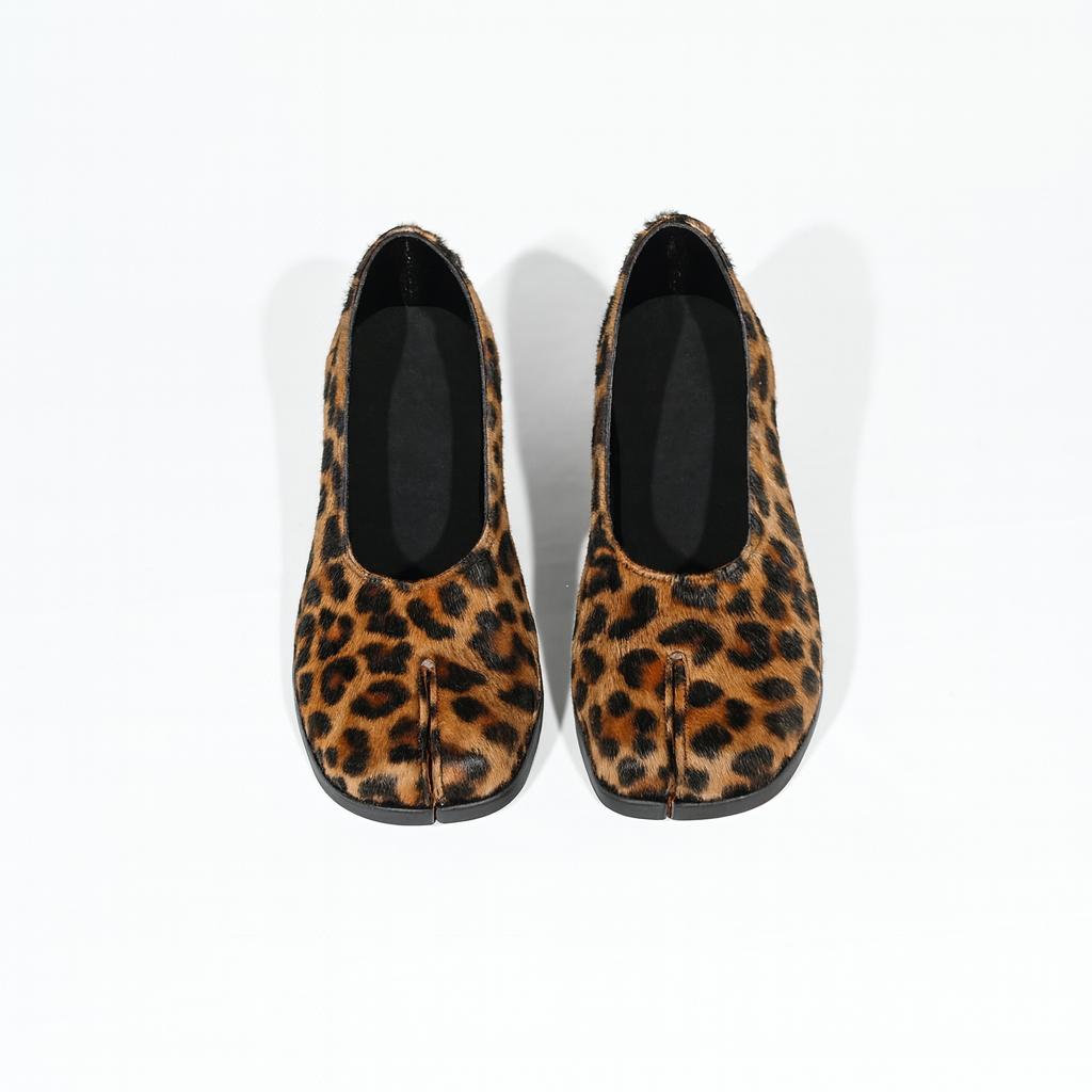 Leopard Hairon Tabi Ballet Flats | Handmade Split-Toe Shoes