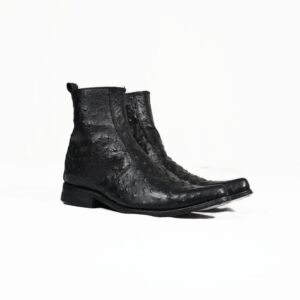 The Midnight Ostrich-Embossed Leather Boots