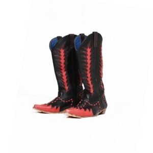 Genuine Leather Black & Red Western Cowboy Boots