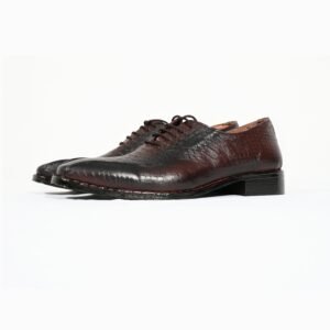 Genuine Leather Croc-Textured Oxford Shoes – Brown