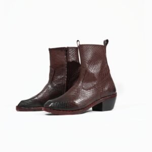 Genuine Leather Croc-Textured Brown Ankle Boots