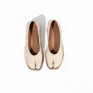 White Split-Toe Leather Ballerina Flats