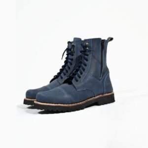 Blue Suede Lace-Up Ankle Boots