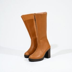 Tan Wide-Calf Knee-High Leather Boots