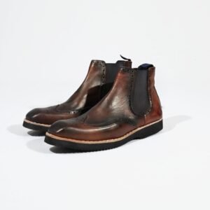 Tan Wingtip Leather Chelsea Boots