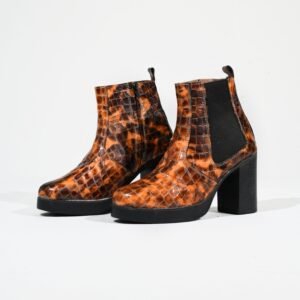 Croc-Embossed Leather Chelsea Heeled Boots