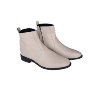 Minimalist Cream Leather Zip Ankle Boots