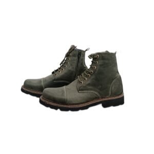 Rugged Olive Leather Lace-Up Combat Boots
