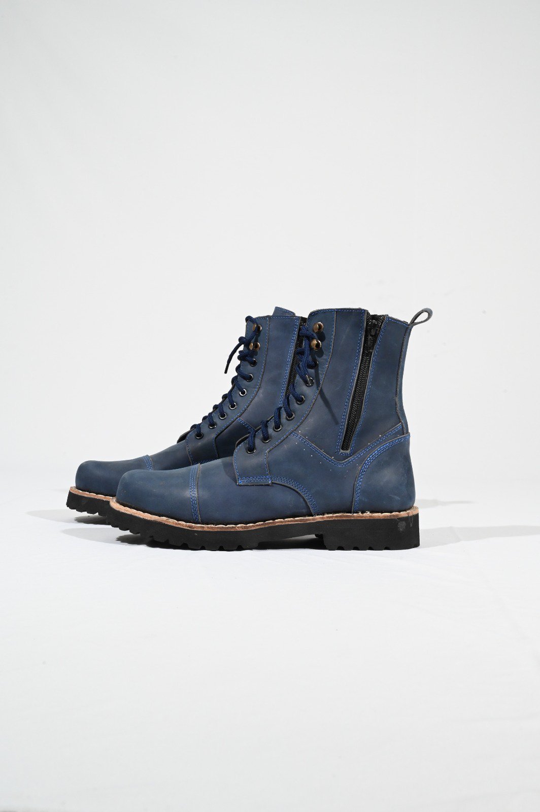 Blue Suede Lace-Up Ankle Boots - Image 3