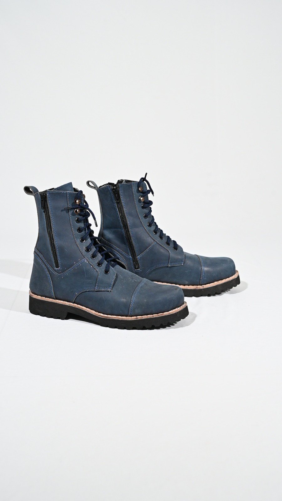 Blue Suede Lace-Up Ankle Boots - Image 2