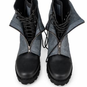 Broyal Genuine Leather Black & Grey Lace-Up Ankle Boots for Men